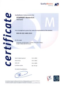 Certificate ISO-14001 Stappert Noxon